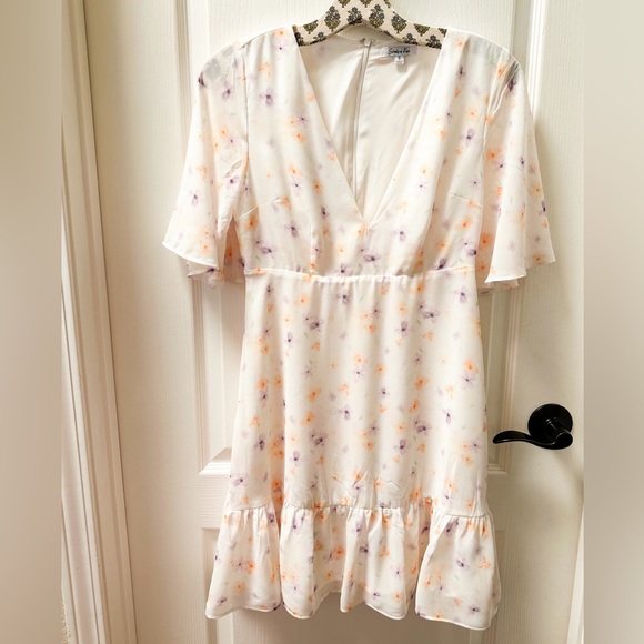 Shades of Rose White Chiffon Flowy Garden Floral Lottie Mini Dress Size Small - Picture 1 of 3